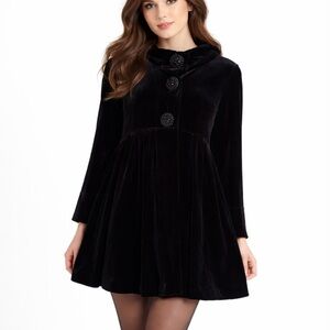 Free People Velvet Hooded Baby Doll Cape Coat XS Black Goth Vintage